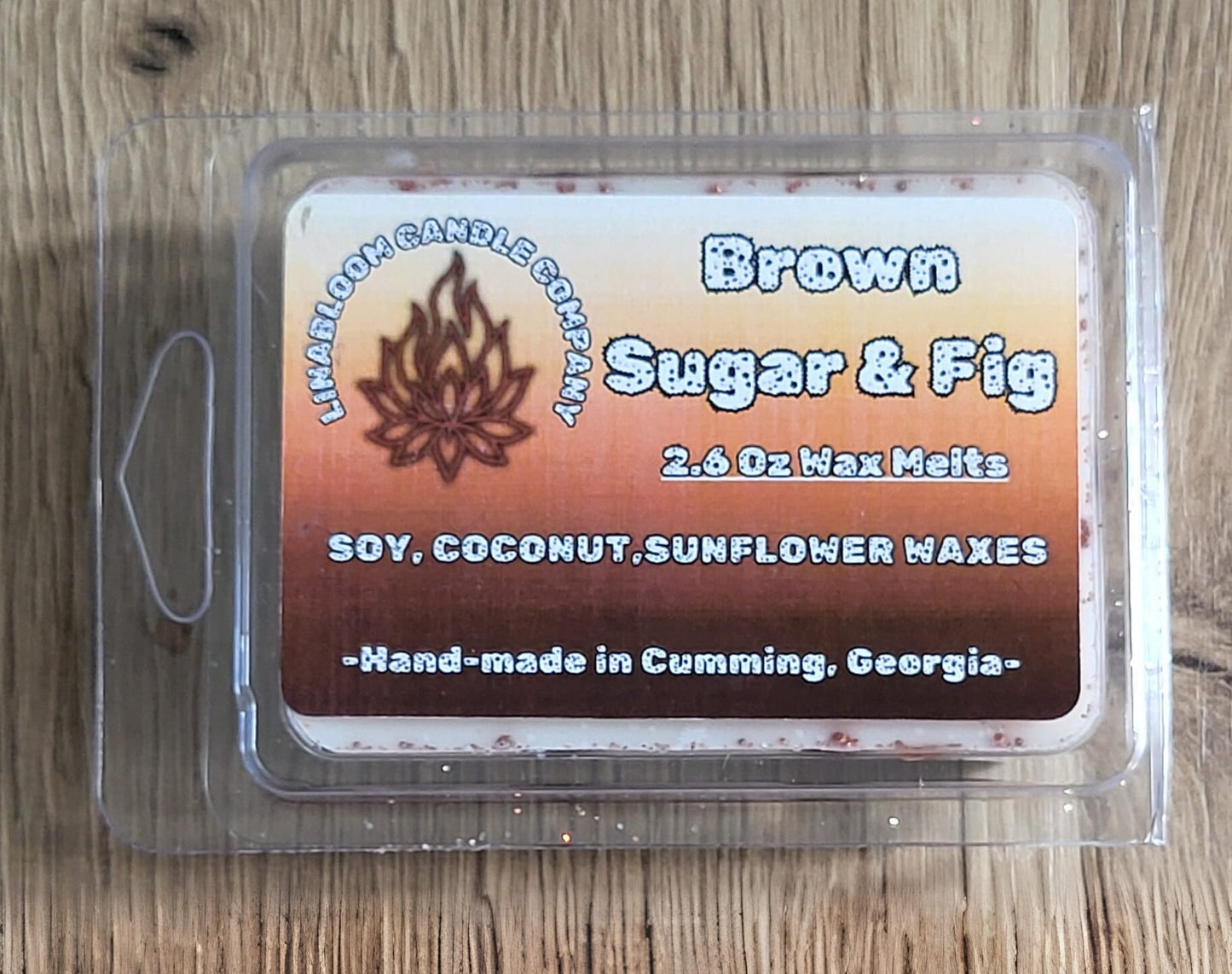 Brown Sugar & Fig 2.6oz clamshell wax melt by LinaBloom — caramelized brown sugar and ripe fig