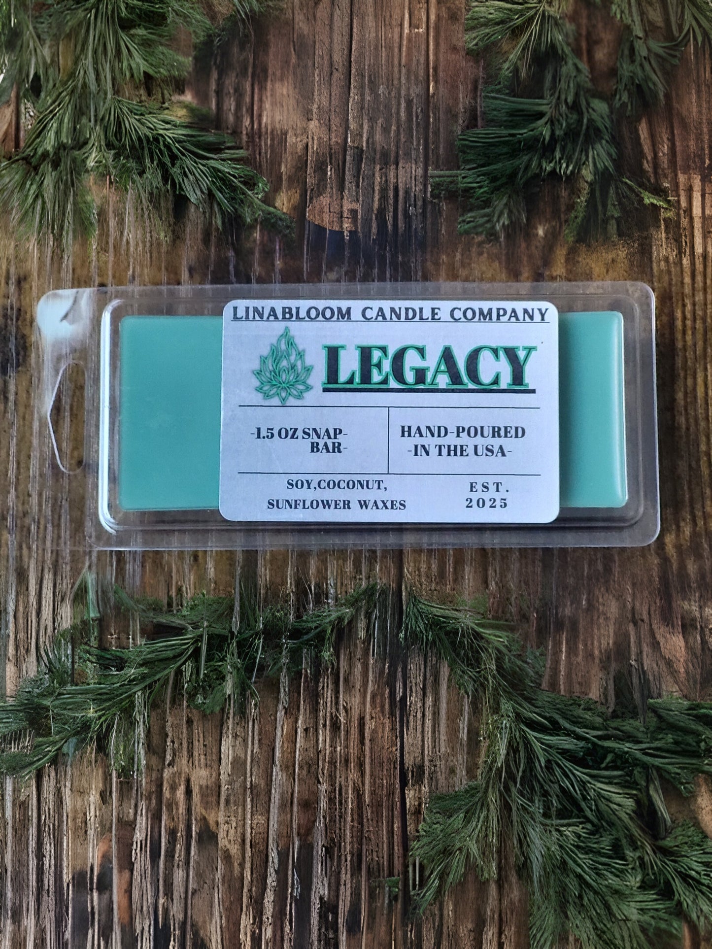 Legacy 1.5oz snap-bar wax melt by LinaBloom — sandalwood and amber