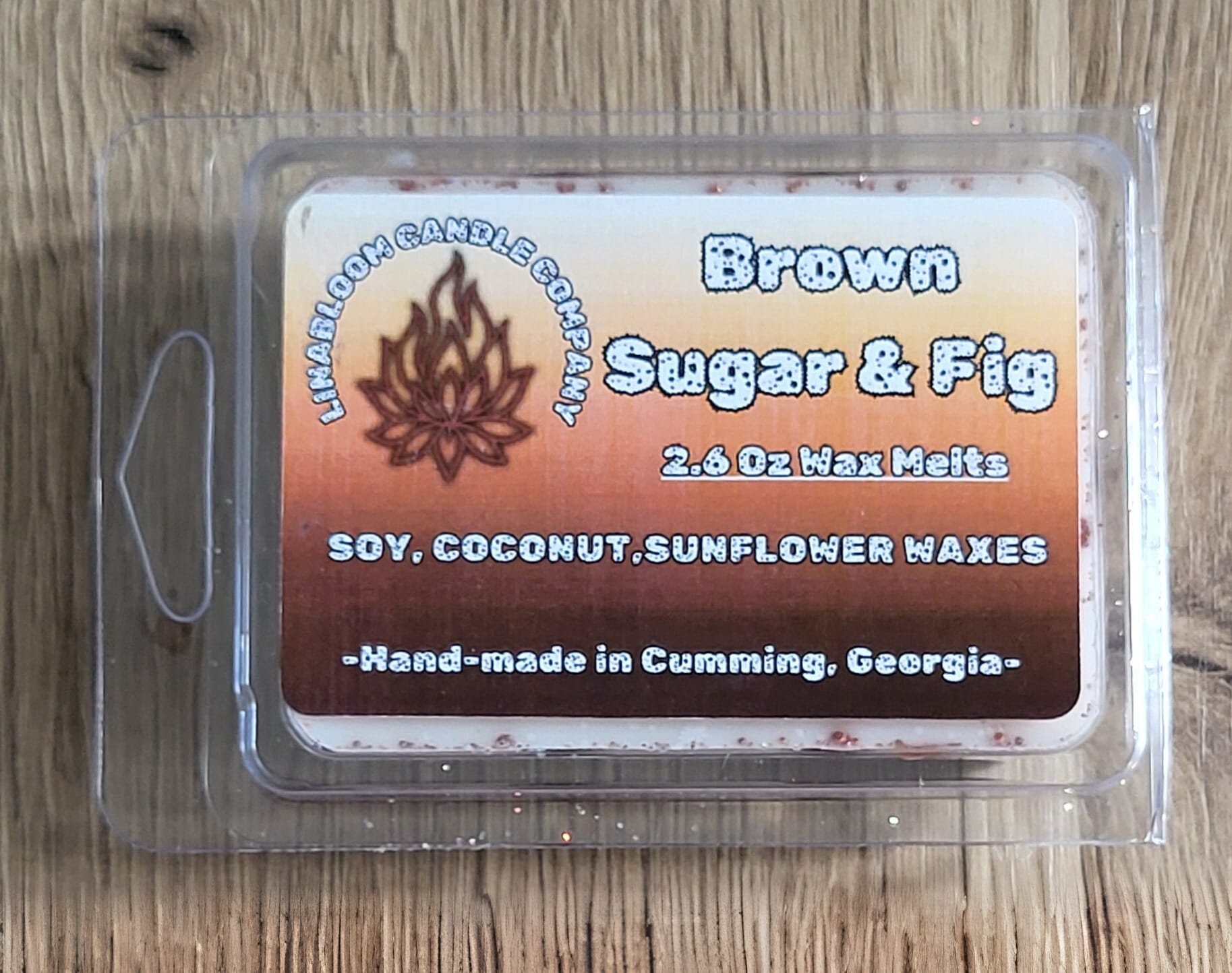 Brown Sugar & Fig 2.6oz clamshell wax melt by LinaBloom — caramelized brown sugar and ripe fig