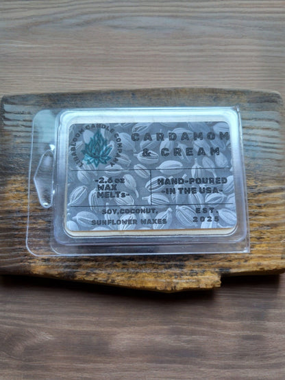 Cardamom & Cream 2.6oz clamshell wax melt by LinaBloom — cardamom, cinnamon, and steamed milk