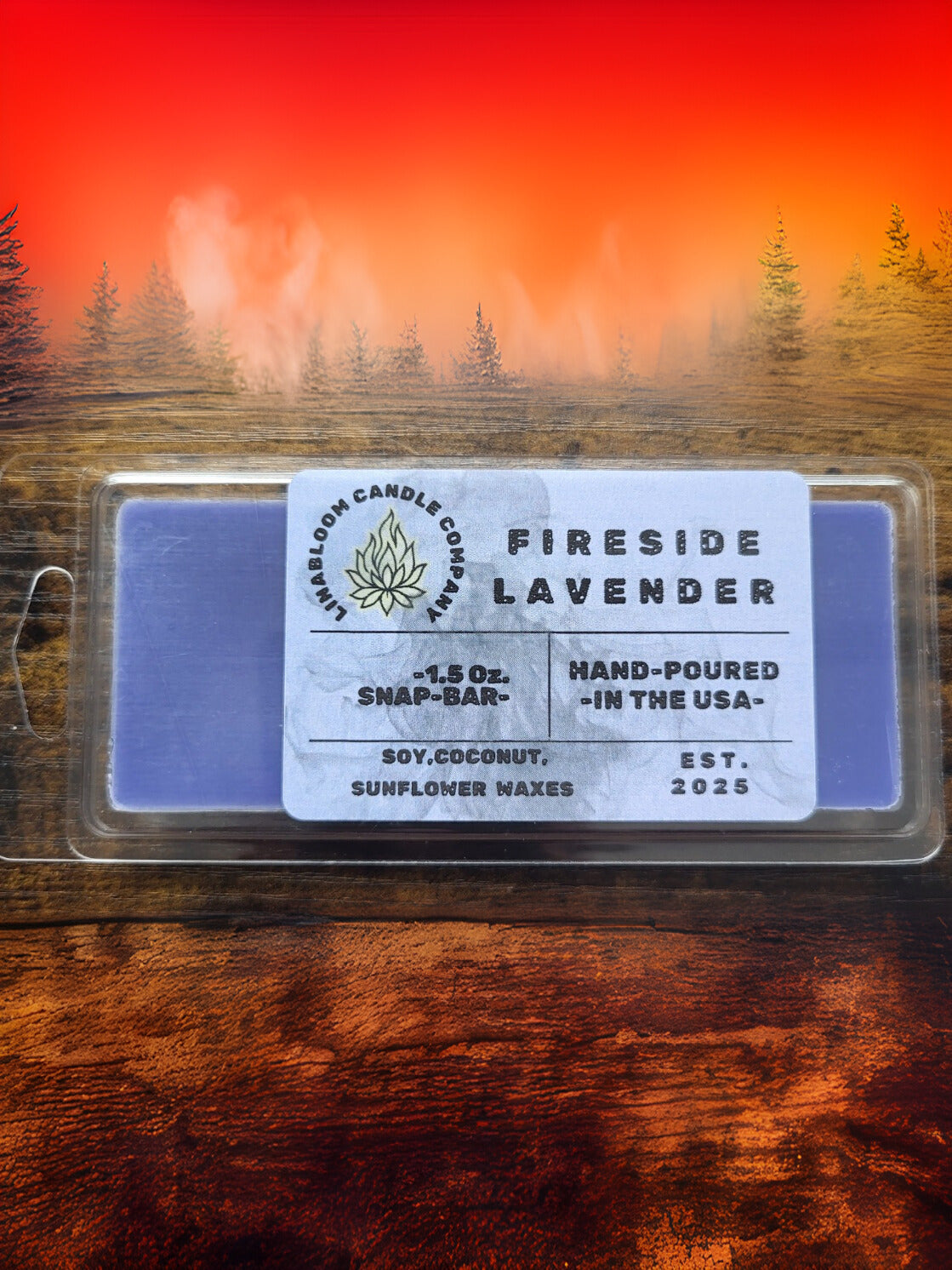 Fireside Lavender 1.5oz snap-bar wax melt by LinaBloom — lavender and cedar