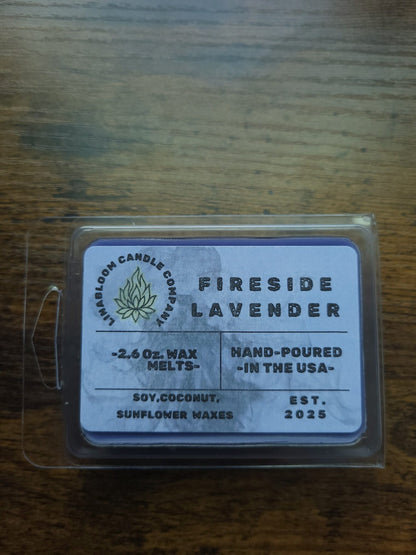 Fireside Lavender 2.6oz clamshell wax melt by LinaBloom — lavender, cedar, and woodsmoke