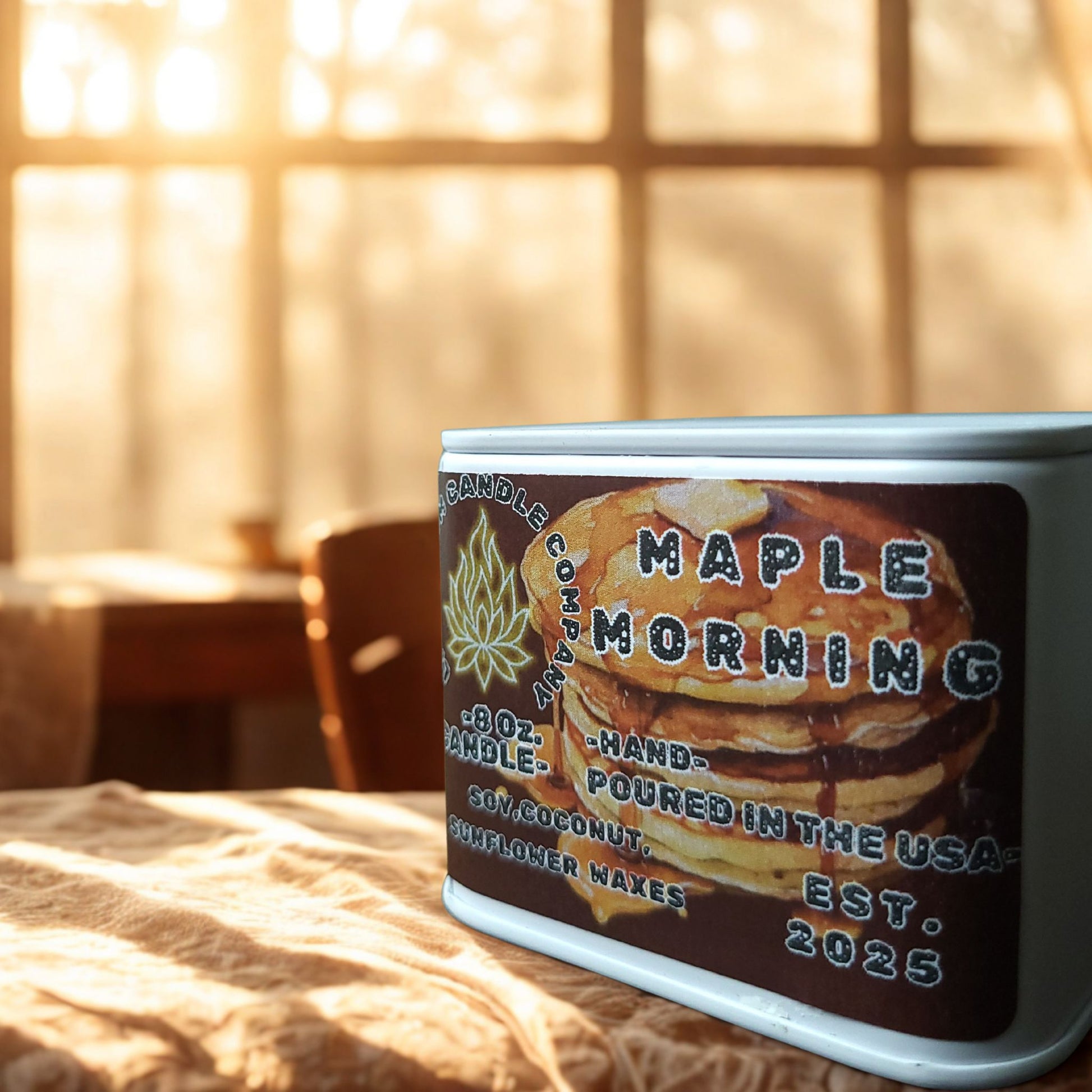 Maple Mornings 8oz hand-poured soy candle by LinaBloom — real maple syrup, brown butter, and toasted bread