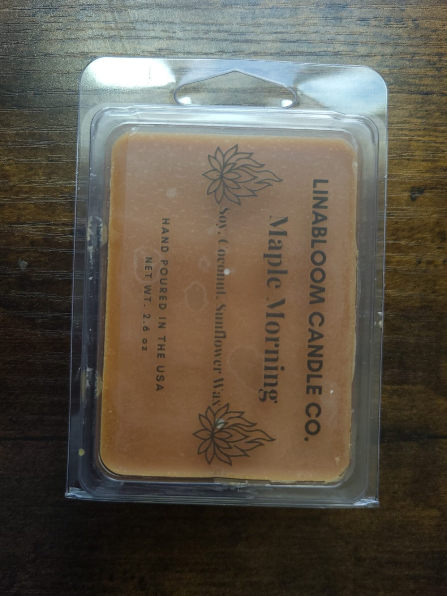 Maple Mornings 2.6oz clamshell wax melt by LinaBloom — maple syrup and brown butter