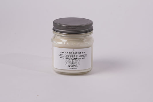 Melon Cucumber 8oz hand-poured soy candle by LinaBloom — cucumber peel, green melon, and aloe water