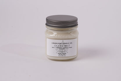 Ocean Mist 8oz hand-poured soy candle by LinaBloom — sea salt, ozone, driftwood, and linen