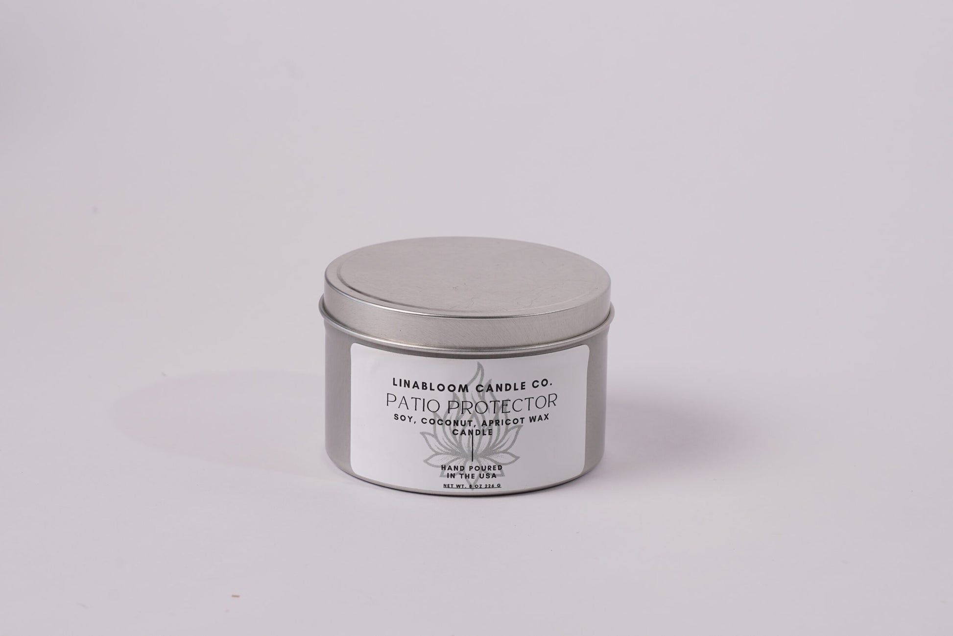 Patio Protector 8oz citronella outdoor candle by LinaBloom — citronella, lemongrass, clove, and eucalyptus