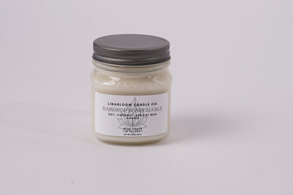 Raindrop Honeysuckle 8oz hand-poured soy candle by LinaBloom — rain water, honeysuckle, and wild jasmine