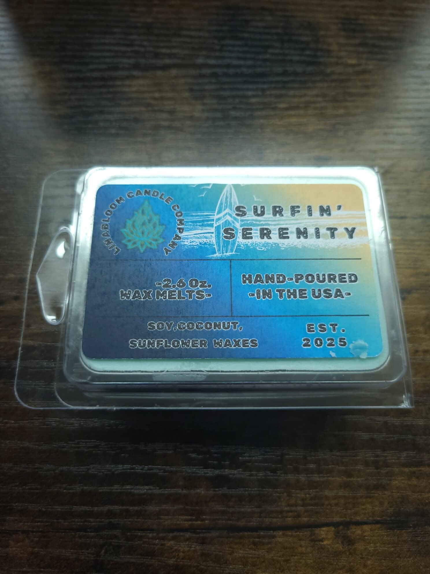 Surfin' Serenity 2.6oz clamshell wax melt by LinaBloom — coconut milk and sea salt