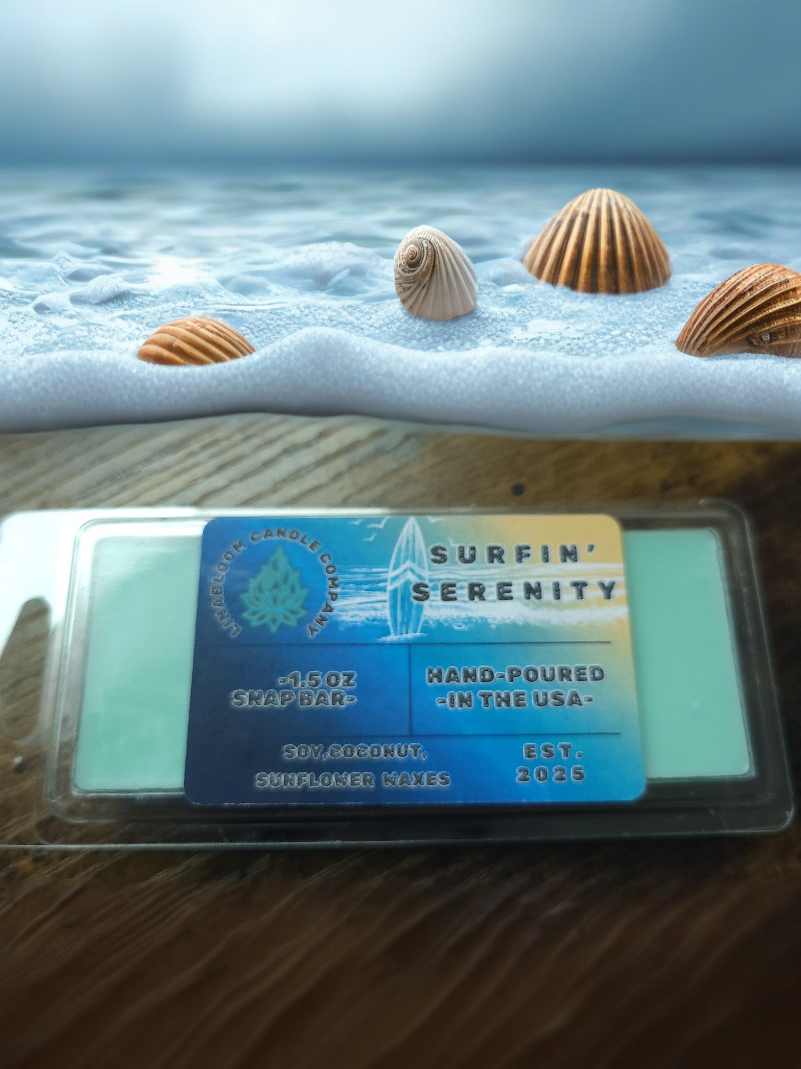 Surfin' Serenity 1.5oz snap-bar wax melt by LinaBloom — coconut and sea salt